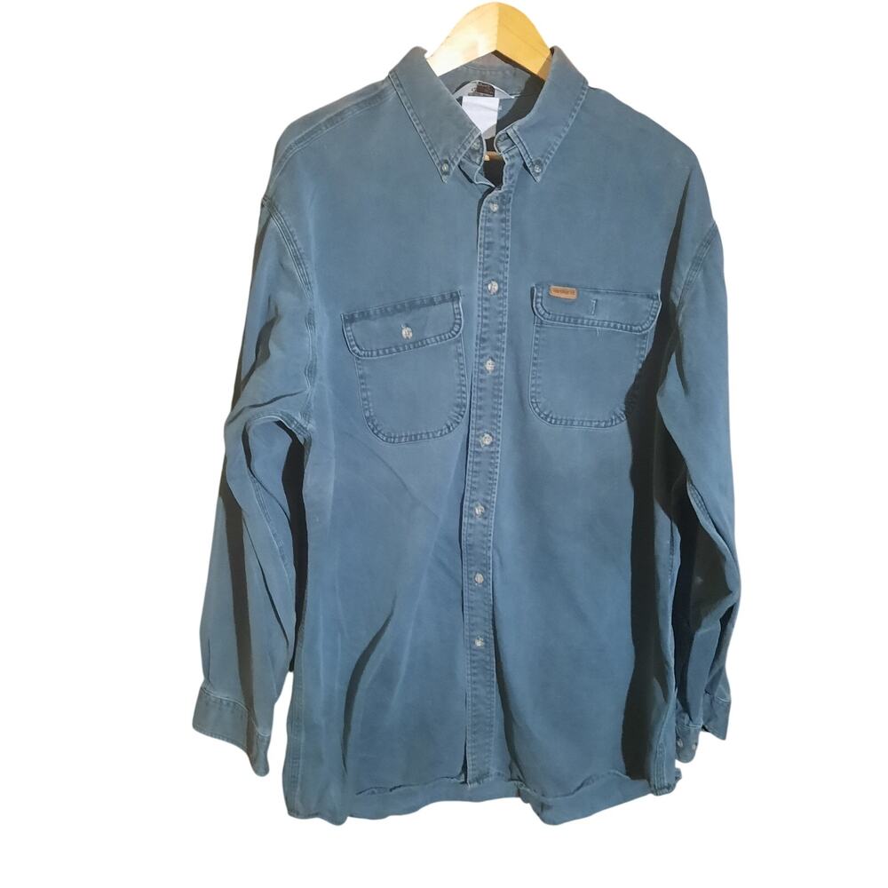Carhartt Mens Green Long Sleeve Cotton Work Shirt Chest Flap Pockets Size 2XL
